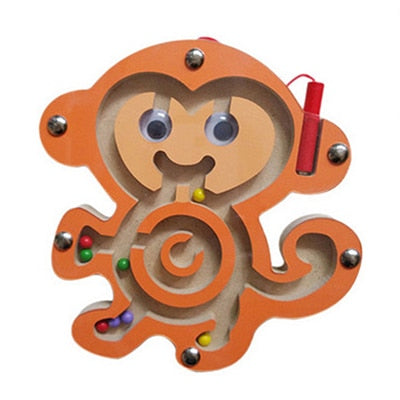 Wooden Magnetic Track Maze Toy Cute Animal Cartoon Toy Brain Teaser Intellectual Jigsaw Board Kids Early Educational Puzzle Game